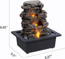 Gray Tabletop Waterfall Fountain with LED Light for Home Office Zen Decor