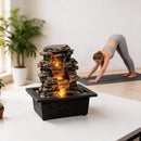 Gray Tabletop Waterfall Fountain with LED Light for Home Office Zen Decor