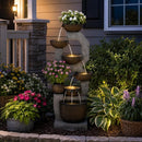 57-Inch Tall Outdoor Water Fountain with Planter, 6-Tier Cascade and LED Lights