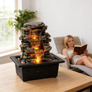 Gray Tabletop Waterfall Fountain with LED Light for Home Office Zen Decor