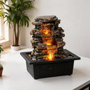 Gray Tabletop Waterfall Fountain with LED Light for Home Office Zen Decor