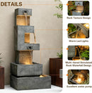 47-Inch Modern Cascading Outdoor Water Fountain with LED Lights, Gray Finish
