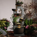 57-Inch Tall Outdoor Water Fountain with Planter, 6-Tier Cascade and LED Lights