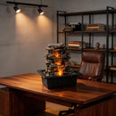 Gray Tabletop Waterfall Fountain with LED Light for Home Office Zen Decor