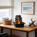 Gray Tabletop Waterfall Fountain with LED Light for Home Office Zen Decor
