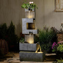 47-Inch Modern Cascading Outdoor Water Fountain with LED Lights, Gray Finish