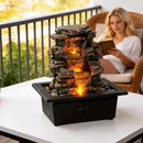 Gray Tabletop Waterfall Fountain with LED Light for Home Office Zen Decor