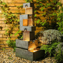 47-Inch Modern Cascading Outdoor Water Fountain with LED Lights, Gray Finish