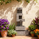 47-Inch Modern Cascading Outdoor Water Fountain with LED Lights, Gray Finish