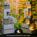 47-Inch Modern Cascading Outdoor Water Fountain with LED Lights, Gray Finish